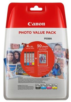 Genuine High Capacity 4 Colour Canon CLI-571XL Ink Cartridge Multipack with Photo Paper - (0332C005 Photo Value Pack)