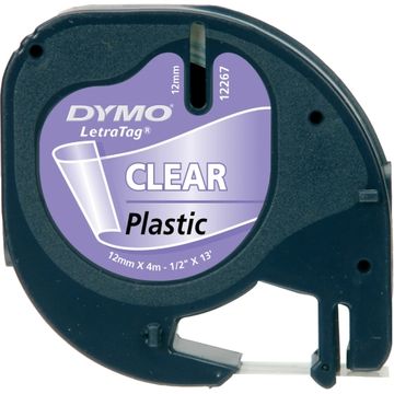 Dymo 12267 Black On Clear LetraTag Adhesive Label Plastic Tape 12mm x 4m (S0721530)