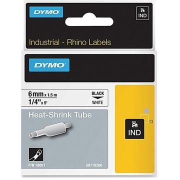 Dymo 18051 Black On White Heat Shrink Non adhesive Tubing 6mm x 1.5m (S0718260)