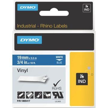 Dymo 1805417 White On Blue Vinyl Adhesive Labels 19mm x 5.5m