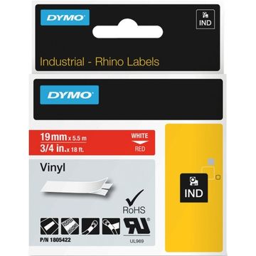 Dymo 1805422 White On Red Vinyl Adhesive Labels 19mm x 5.5m