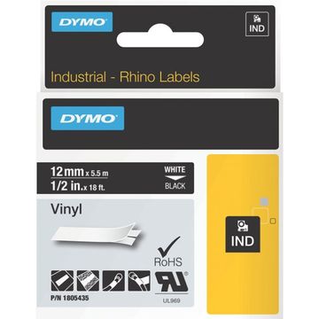 Dymo 1805435 White On Black Vinyl Adhesive Labels 12mm x 5.5m