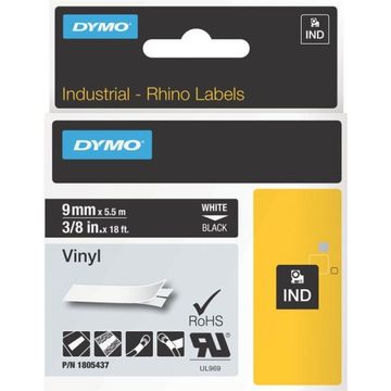 Dymo 1805437 White On Black Vinyl Adhesive Labels 9mm x 5.5m