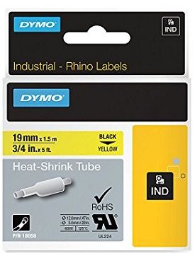 Dymo 18058 Black On Yellow Heat Shrink Non adhesive Tubing 9mm x 1.5m (S0718340)