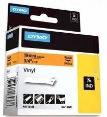 Dymo 18436 Black On Orange Vinyl Adhesive Labels 19mm x 5.5m (S0718500)