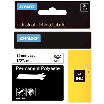 Dymo S0718210 Black On White Permanent Polyester Adhesive Tape 12mm x 5.5m