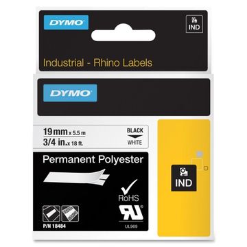 Dymo 18484 Black On White Permanent Polyester Adhesive Tape 9mm x 5.5m (S0718220)