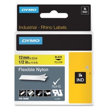 Dymo 18490 Black On Yellow Flexible Nylon Adhesive Tape 12mm x 3.5m (S0718080)