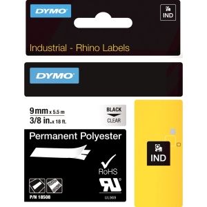 Dymo 18508 Black On Clear Permanent Polyester Adhesive Tape 9mm x 5.5m (S0718160)