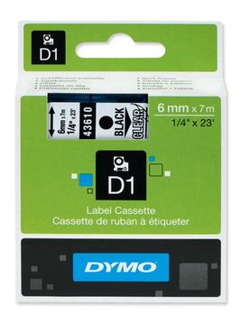 Dymo Black On Clear D1 Adhesive Labelling Tape 6mm x 7m (43610)