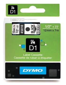 Dymo Black On Clear D1 Adhesive Labelling Tape 12mm x 7m (45010)