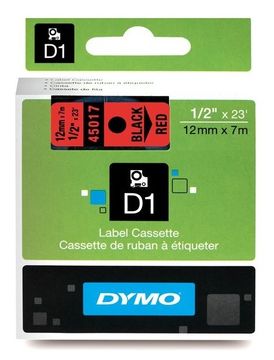 Dymo Black On Red D1 Adhesive Labelling Tape 12mm x 7m (45017)