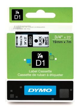 Dymo Black On White D1 Adhesive Labelling Tape 19mm x 7m (45803)