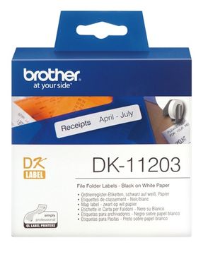 Brother DK-11203 300 x Black on White 17mm x 87mm Permanent Adhesive File Folder Labels