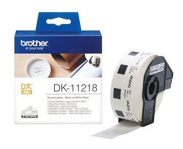 Brother DK-11218 1000 x Black On White Round Labels 24mm Adhesive Diameter Paper