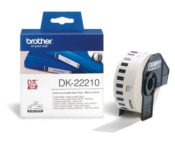 Brother DK-22210 Black On White 29mm x 30.48m Strong Adhesive Continuous Paper Tape Paper