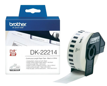 Brother DK-22214 Black On White 12mm x 30.48m Strong Adhesive Continuous Tape Paper