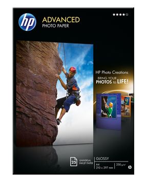 HP 250gsm A4 Advanced Glossy Photo Paper (Q5456A 25 Sheets Inkjet Photo Paper 210 x 297mm)