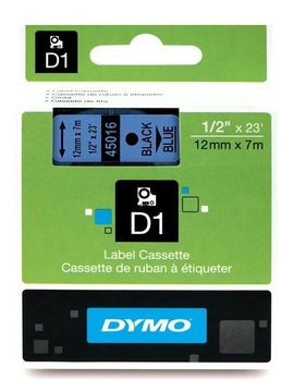 Dymo 45016 Black On Blue D1 Adhesive Labelling Tape 12mm x 7m (S0720560)