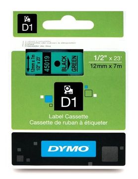 Dymo 45019 Black On Green D1 Labelling Tape 12mm x 7m (S0720590)