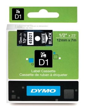Dymo 45021 White On Black D1 Adhesive Labelling Tape 12mm x 7m (S0720610)