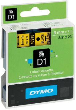 Dymo 40918 Black On Yellow D1 Adhesive Labelling Tape 9mm x 7m (S0720730)