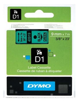 Dymo 40919 Black On Green D1 Adhesive Labelling Tape 9mm x 7m (S0720740)