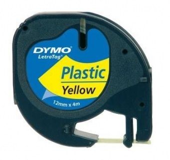 Dymo 91202 Black On Yellow LetraTag Adhesive Plastic Tape 12mm x 4m (S0721620)