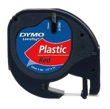 Dymo 91203 Black On Red LetraTag Adhesive Label Plastic Tape 12mm x 4m (S0721630)