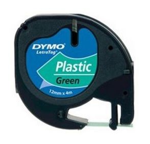 Dymo 91204 Black On Dark Green LetraTag Adhesive Label Plastic Tape 12mm x 4m (S0721640)