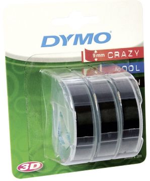 Dymo S0847730 White On Black Embossing Adhesive Tape 9mm x 3m - 3 Pack