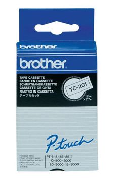 Brother TC-201 Black On White P-Touch Adhesive Labelling Tape 12mm x 7.7m