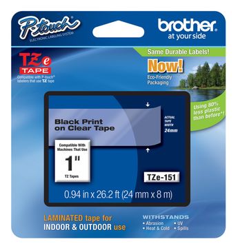 Brother TZe-151 Black On Clear Laminated P-Touch Adhesive Labelling Tape 24mm x 8m
