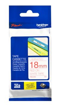 Brother TZe-242 Red On White Laminated P-Touch Adhesive Labelling Tape 18mm x 8m
