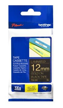 Brother TZe-334 Gold On Black Laminated P-Touch Adhesive Labelling Tape 12mm x 8m