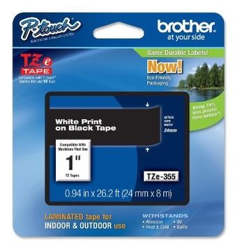 Brother TZe-355 White On Black Laminated P-Touch Adhesive Labelling Tape 24mm x 8m