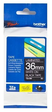 Brother TZe-365 White On Black Laminated P-Touch Adhesive Labelling Tape 36mm x 8m