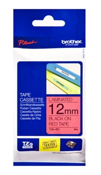 Brother TZe-431 Black On Red Laminated P-Touch Adhesive Labelling Tape 12mm x 8m