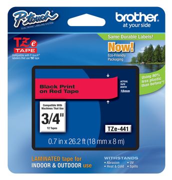 Brother TZe-441 Black On Red Laminated P-Touch Adhesive Labelling Tape 18mm x 8m