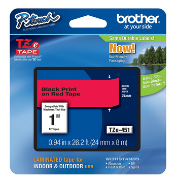 Brother TZe-451 Black On Red Laminated P-Touch Adhesive Labelling Tape 24mm x 8m