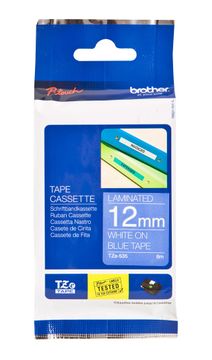 Brother TZe-535 White On Blue Laminated P-Touch Adhesive Labelling Tape 12mm x 8m