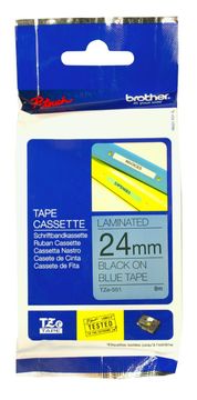 Brother TZe-551 Black On Blue Laminated P-Touch Adhesive Labelling Tape 24mm x 8m