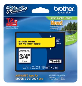 Brother TZe-641 Black On Yellow Laminated P-Touch Adhesive Labelling Tape 18mm x 8m