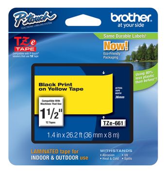 Brother TZe-661 Black On Yellow Laminated P-Touch Adhesive Labelling Tape 36mm x 8m