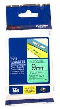 Brother TZe-721 Black On Green Laminated P-Touch Adhesive Labelling Tape 9mm x 8m