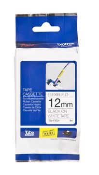 Brother TZe-FX231 Black On White Flexi ID P-Touch Adhesive Labelling Tape 12mm x 8m