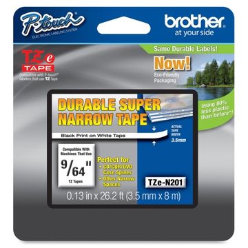 Brother TZe-N201 Black On White Non-Laminated P-Touch Adhesive Labelling Tape 3.5mm x 8m