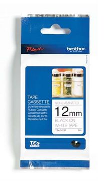 Brother TZe-N231 Black On White Non-Laminated P-Touch Adhesive Labelling Tape 12mm x 8m