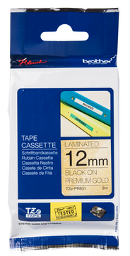 Brother TZe-PR831 Black On Premium Gold Laminated P-Touch Adhesive Labelling Tape 12mm x 8m