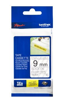 Brother TZe-S121 Black On Clear Strong Adhesive Laminated P-Touch Adhesive Labelling Tape 9mm x 8m